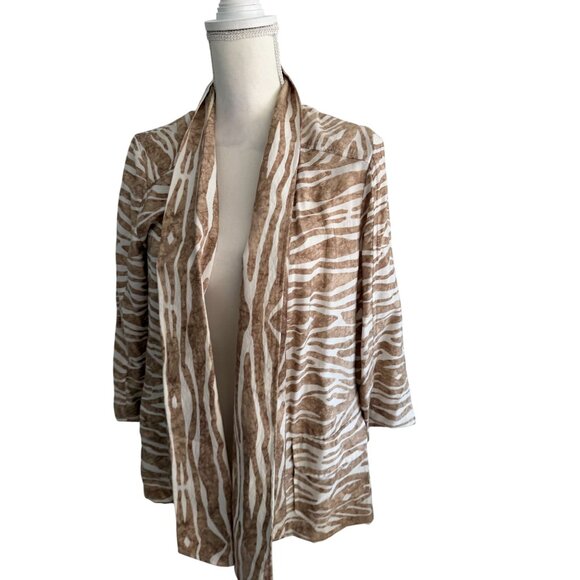 CHICOS Tan White Zebra Print Open Jacket Size Chicos 1 / US 8/10 - Picture 4 of 7